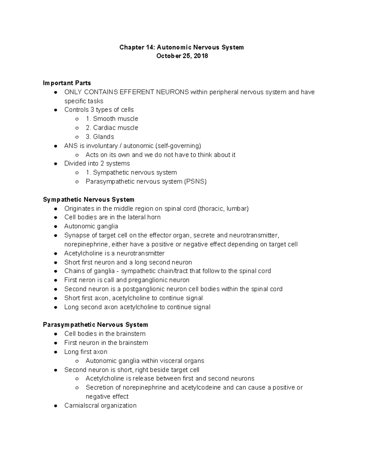 Chapter 14 Autonomic Nervous System - Chapter 14: Autonomic Nervous ...
