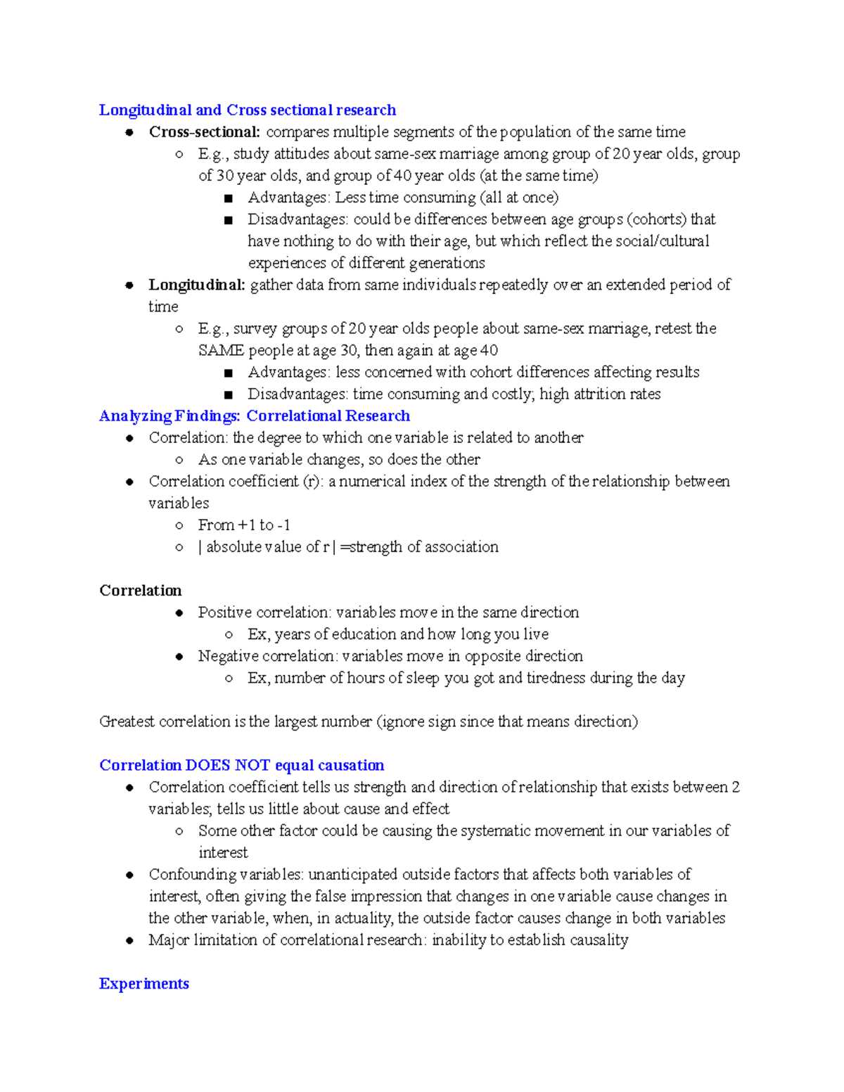 Psych 101 (9/14/23) Longitudinal and Cross sectional research Cross