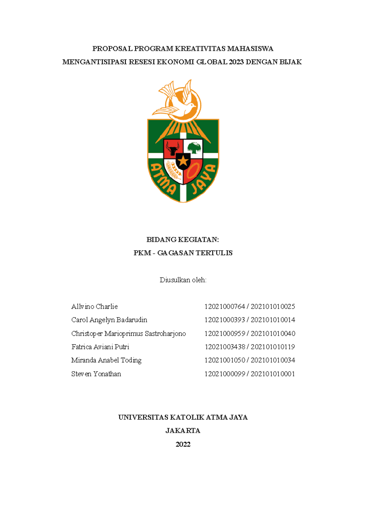 Proposal Program Kreativitas Mahasiswa - PROPOSAL PROGRAM KREATIVITAS ...