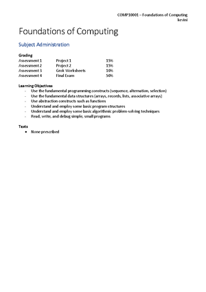 COMP10001 Notes - Lecturer: Tim Baldwin