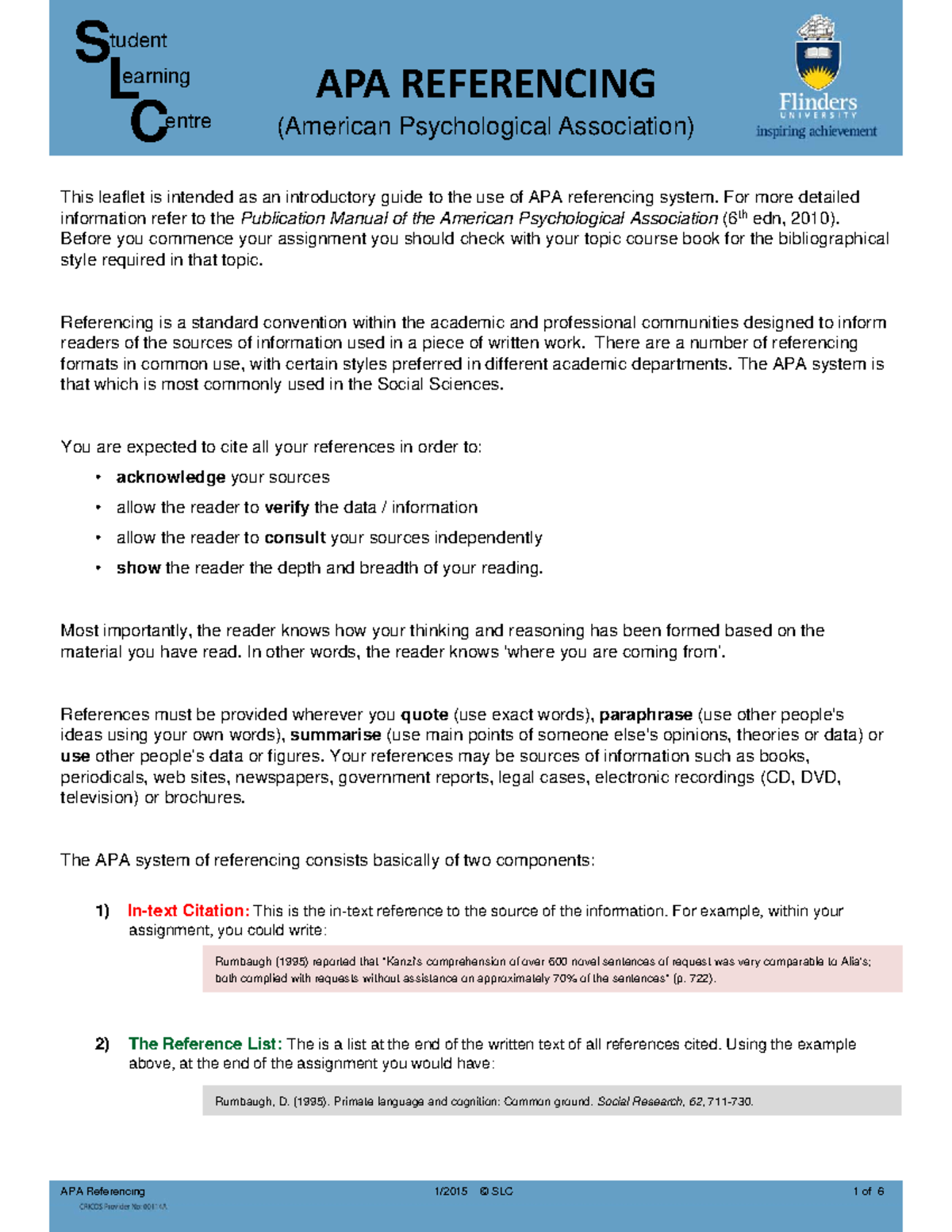 APA 6th Referencing-Adaleide - APA REFERENCING (American Psychological ...