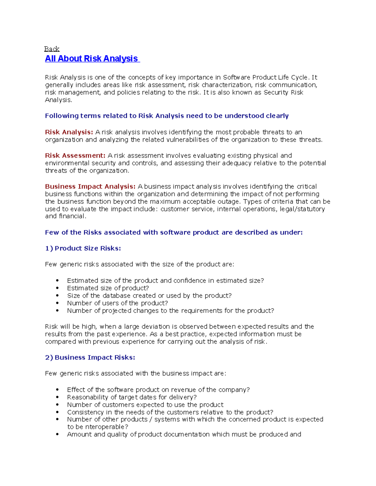 Software Testing All about Risk Analysis Back All About Risk Analysis