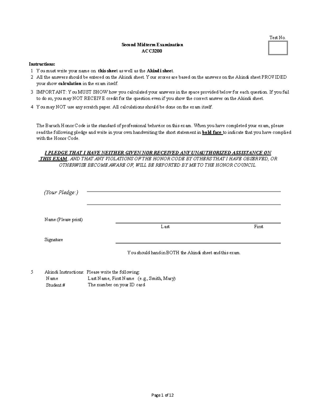 Practice midterm 2 questions - Fall 2023 - Test No. Instructions: 1 You ...