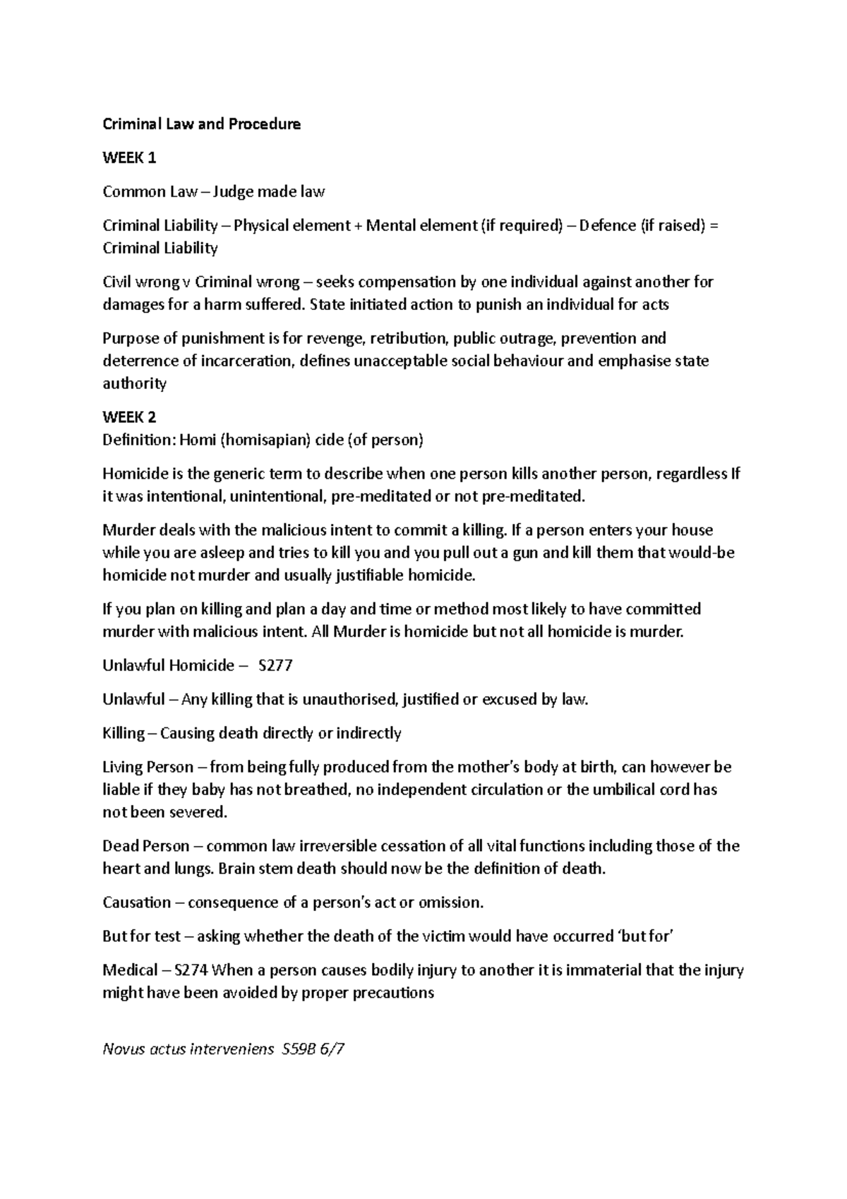 Lecture Notes - Criminal Law and Procedure WEEK 1 Common Law – Judge ...