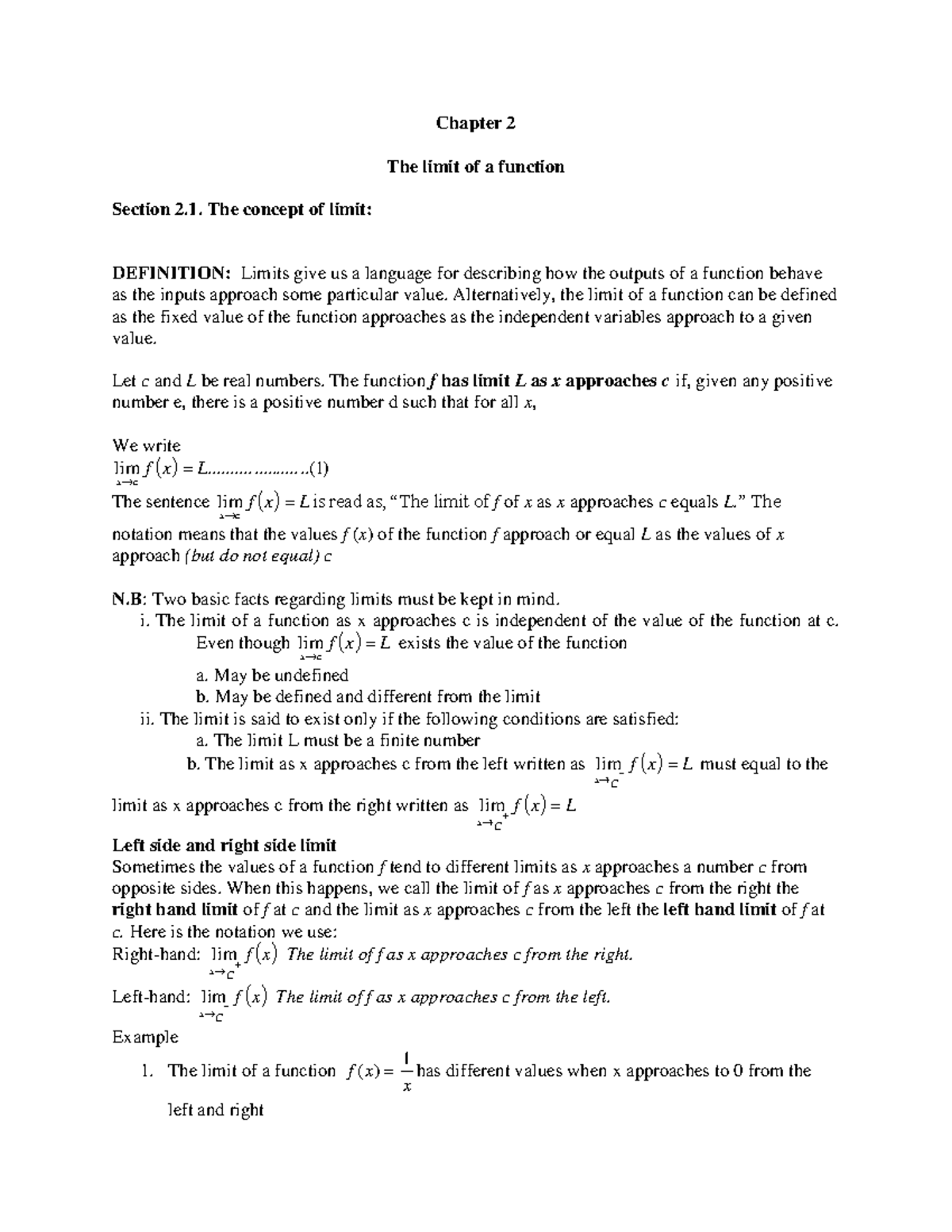 Calcules Chapter 2 - economics - Chapter 2 The limit of a function ...
