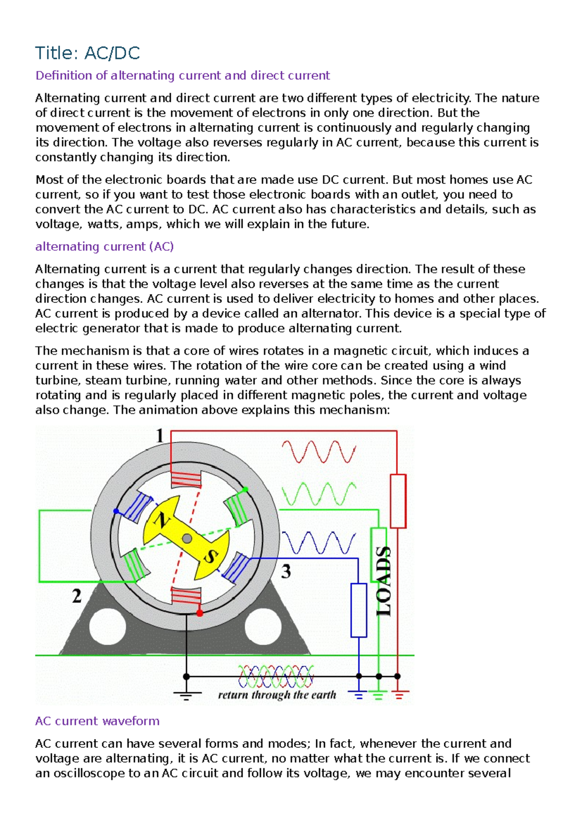 New Microsoft Word Document - Title: AC/DC Definition of alternating ...