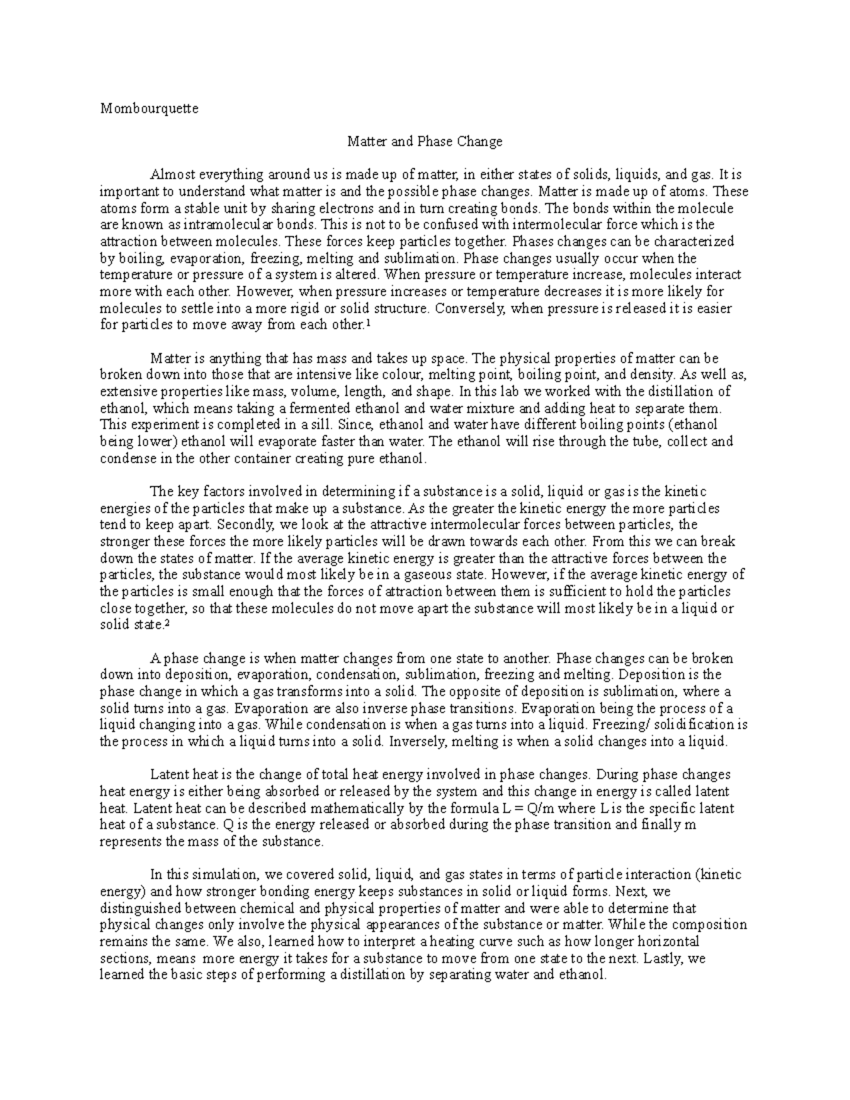 Lab 6 Chem 112 - Lab 6 - Mombourquette Matter and Phase Change Almost ...