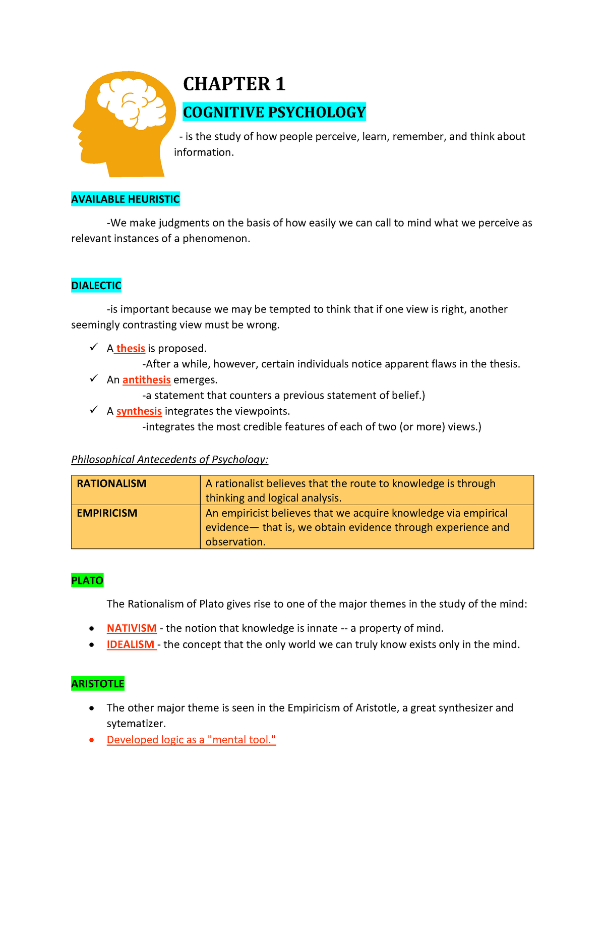 COGNITIVE PSY CHAP 1-5 - CHAPTER 1 COGNITIVE PSYCHOLOGY Is The Study Of ...