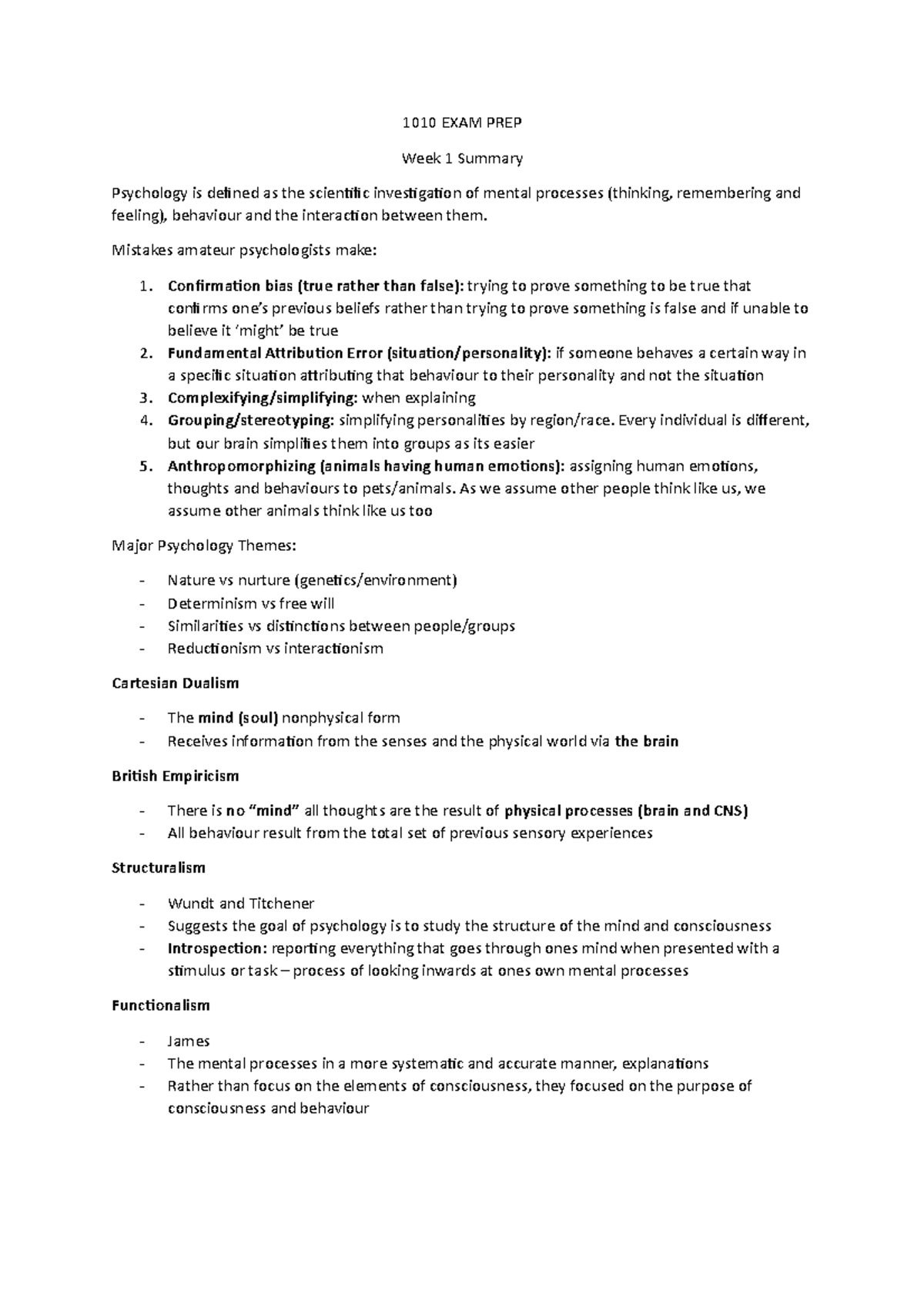 1010 exam prep - Summary Psychology Introduction 1 - 1010 EXAM PREP ...