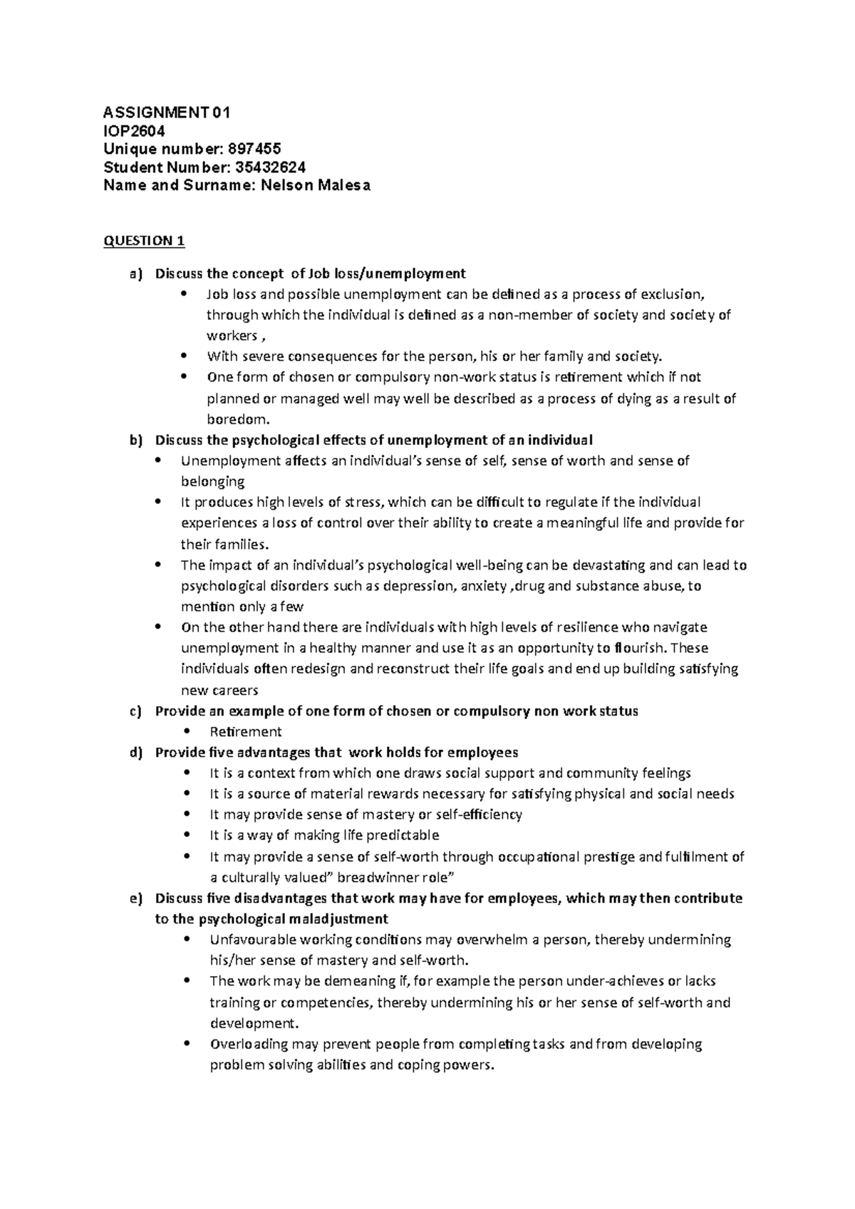 IOP2604 Assignment 01 Unique NO 897455 - IOP2604 - Unisa - Studocu