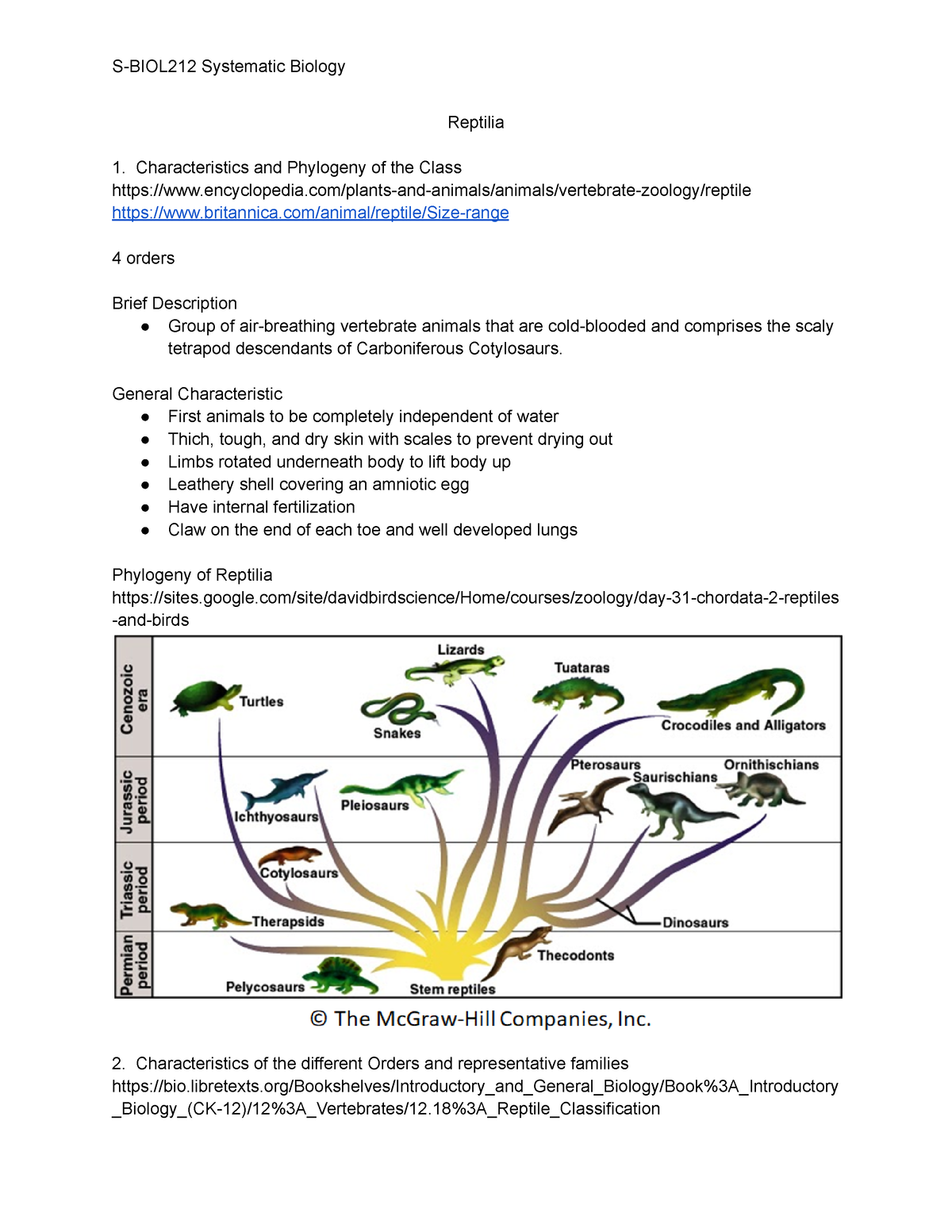 Lecture On Systematic Bio - Reptilia Characteristics And Phylogeny Of ...