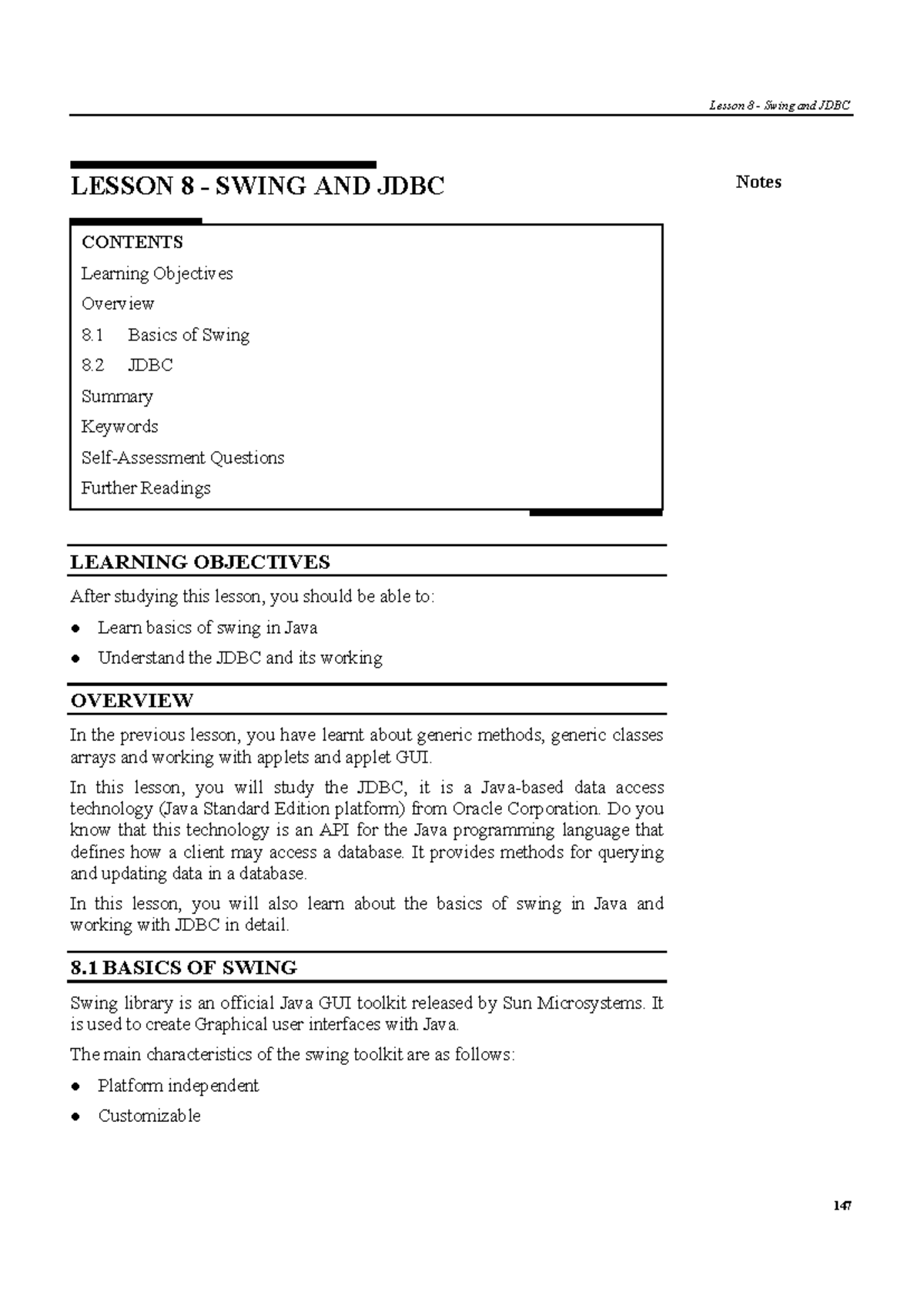 Unit-3b - java lecture - Lesson 8 - Swing and JDBC Notes LESSON 8 ...