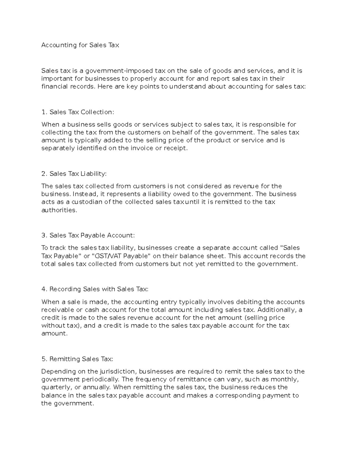 Accounting for Sales Tax Accounting for Sales Tax Sales tax is a