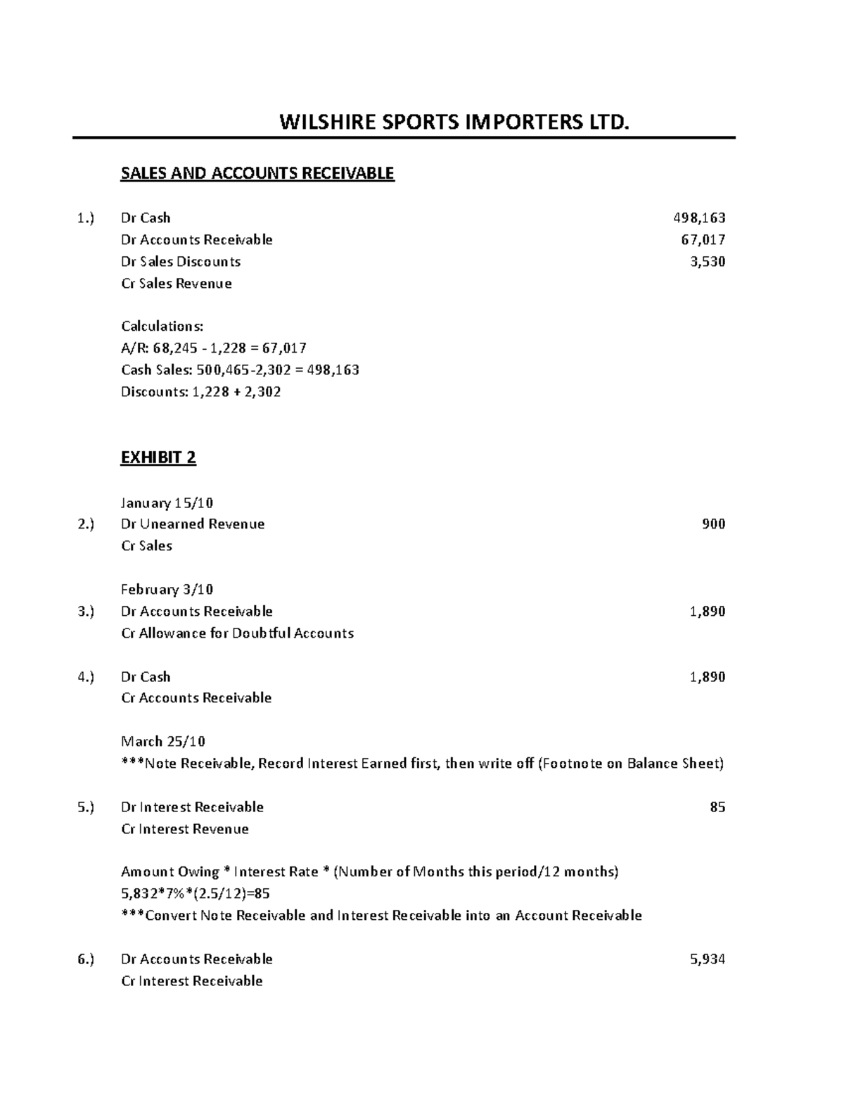 WilshireSportsImports case study WILSHIRE SPORTS IMPORTERS LTD