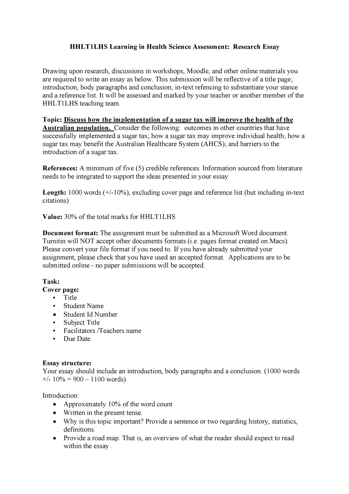 Brief- Assessment Task Research Essay 202101 - HLT1LHS - LaTrobe - Studocu