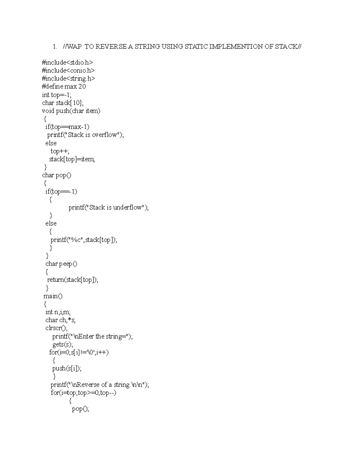 BCA 2nd semester practical slips - 1. //WAP TO REVERSE A STRING USING ...