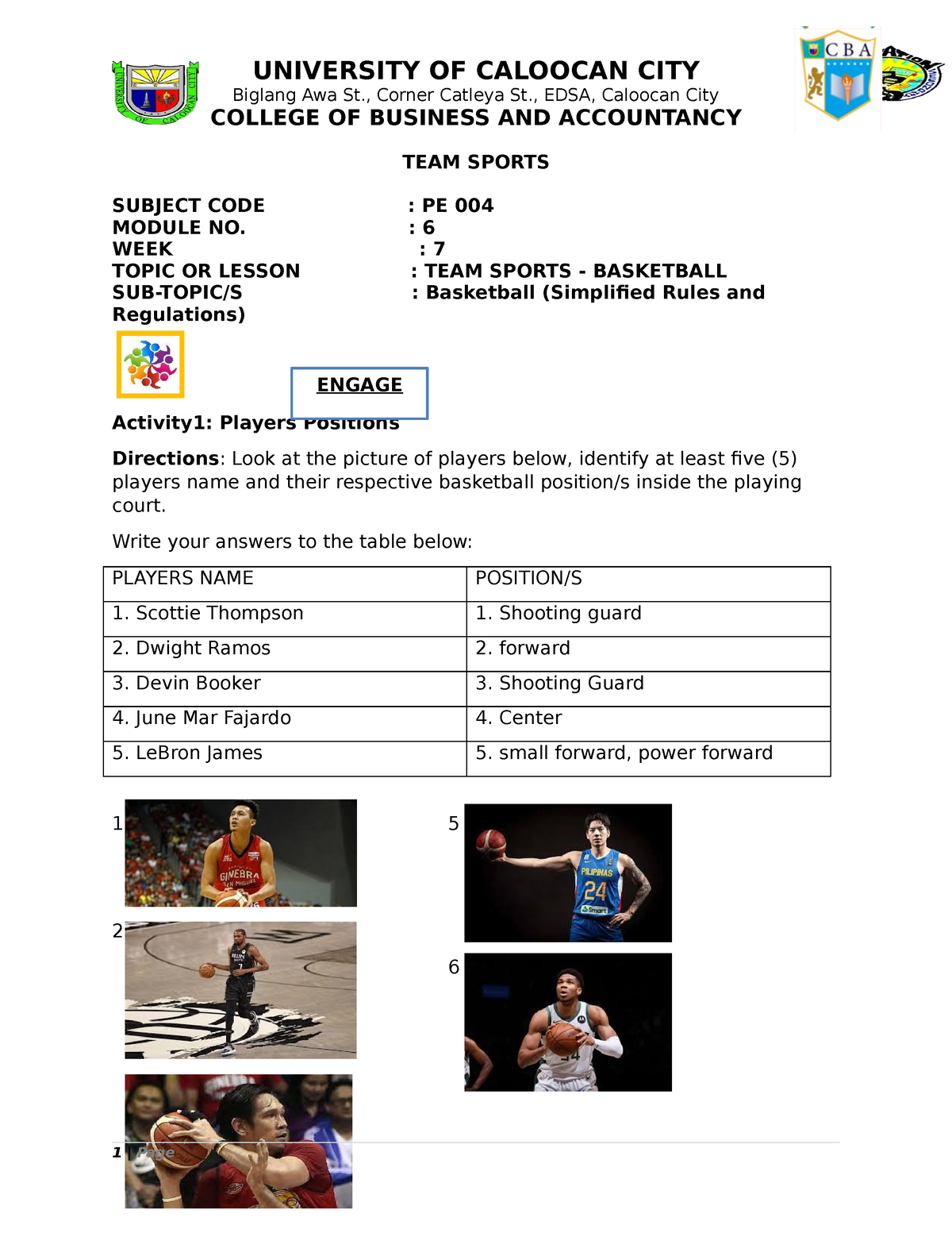 Module 6 Week 7 PE 004 Simplified Rules Of Basketball - UNIVERSITY OF ...