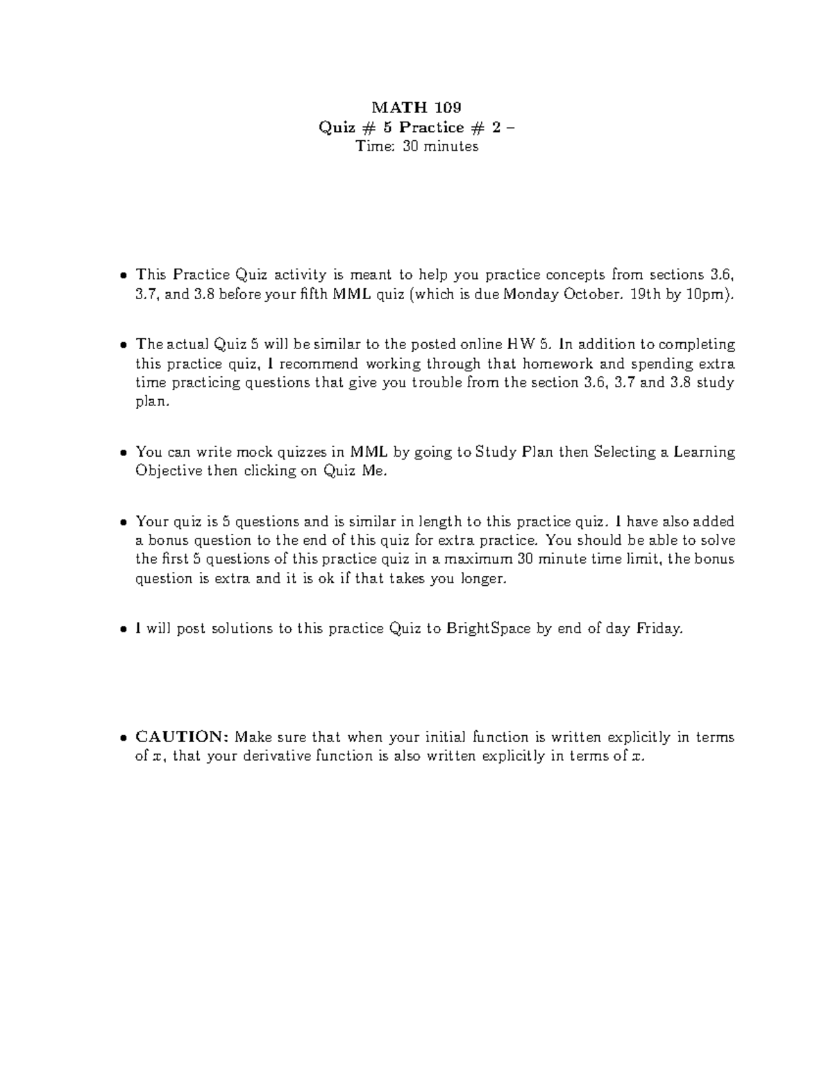 Math 109 Practice Quiz V #2 - MATH 109 Quiz # 5 Practice # 2– Time: 30 ...