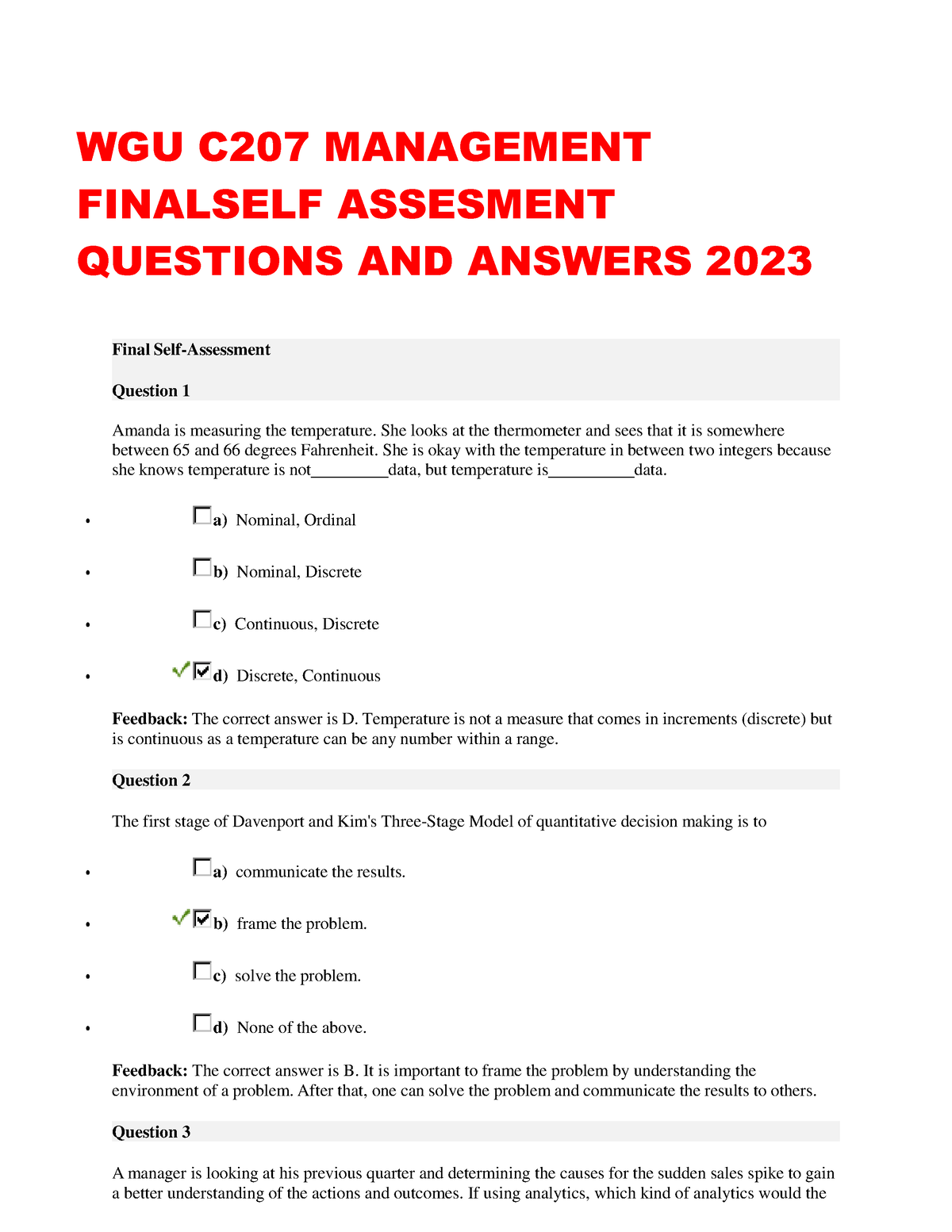 Wgu C207 Management Final Self Assesment Questions And Answers 2023 ...