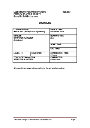 Structural Design Exam 1 January 2014, Answers - LEEDS METROPOLITAN ...