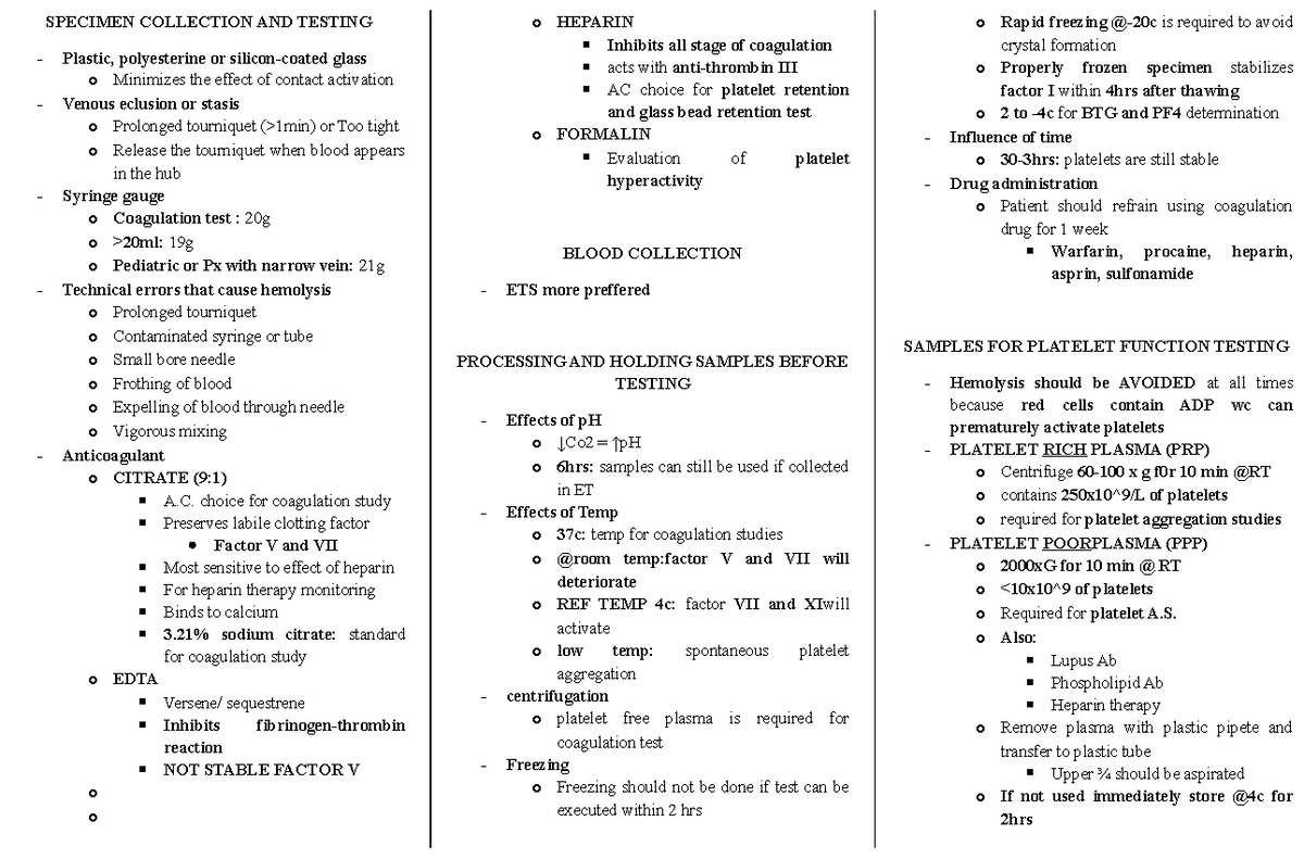 Hematology II - Specimen Collection and Testing - SPECIMEN COLLECTION ...