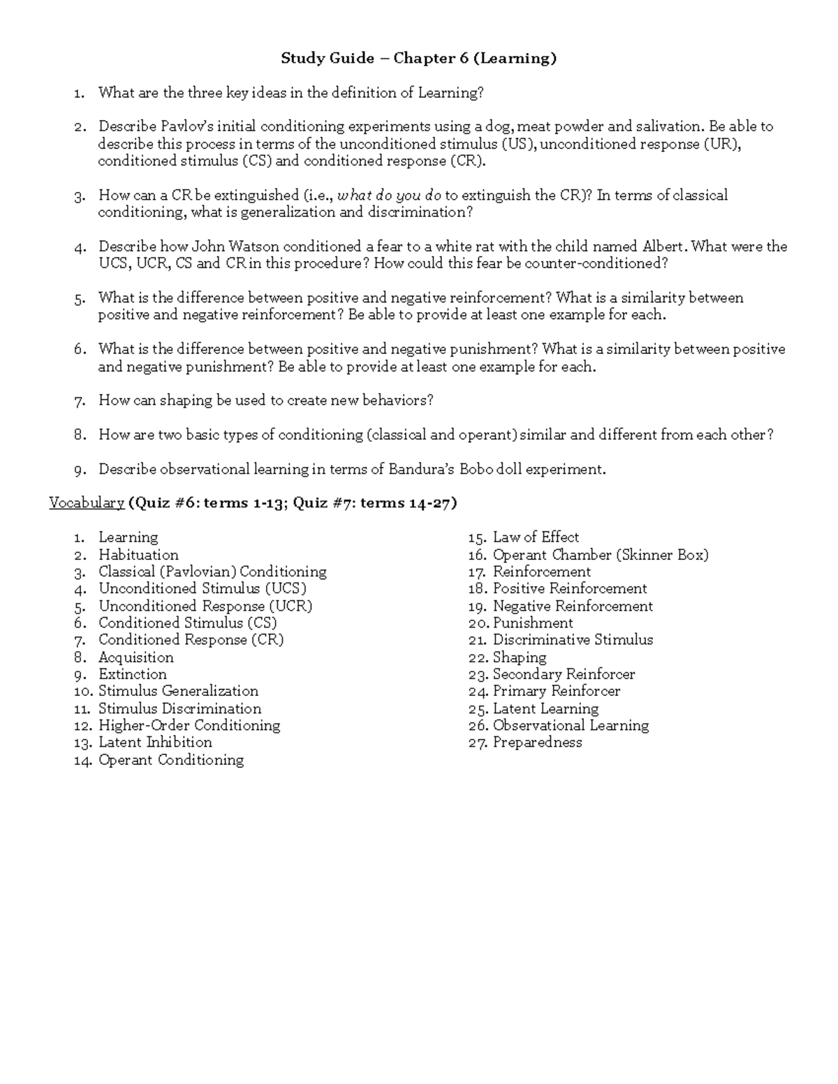 Study Guide Module #4 Chapter 6 - Study Guide – Chapter 6 (Learning ...