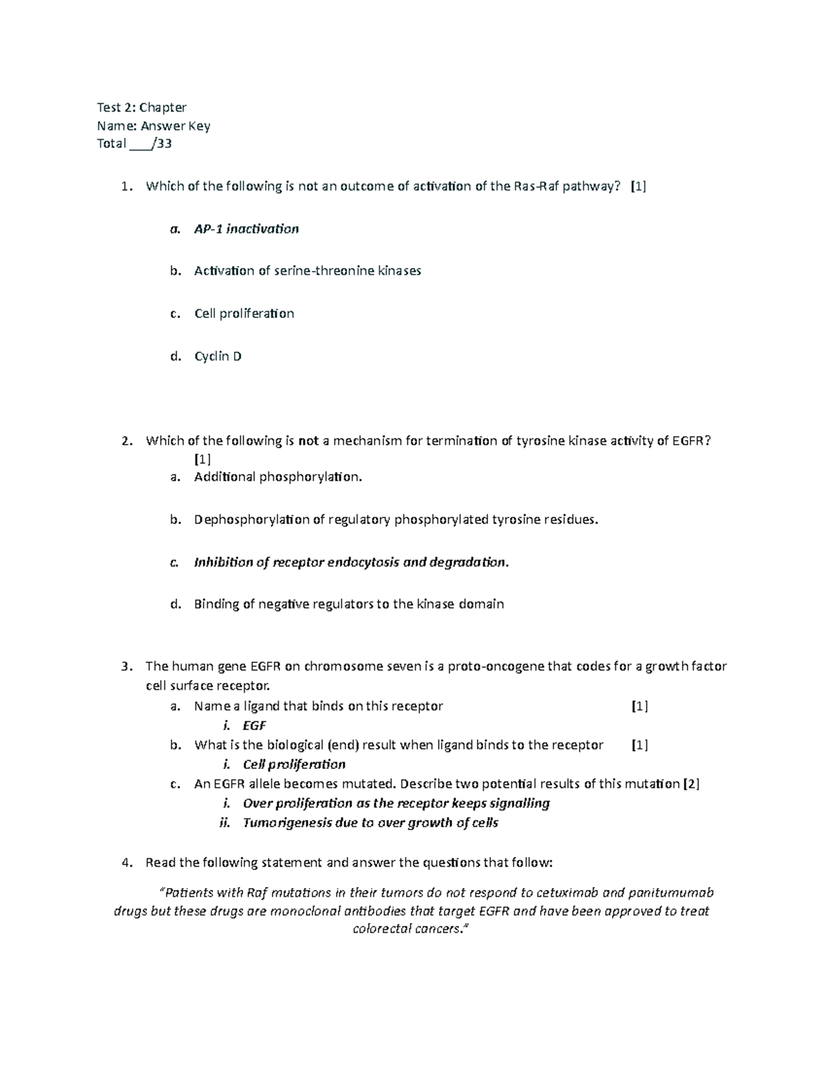Cancer-Biology Test 2 2022-2023 Answer Key - Test 2: Chapter Name ...