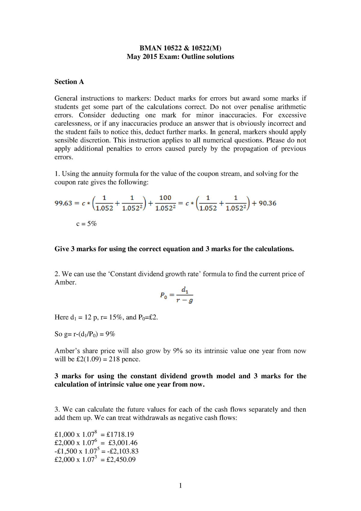 Exam May 2015, Questions And Answers - BMAN 10522 &amp; 10522(M) May ...