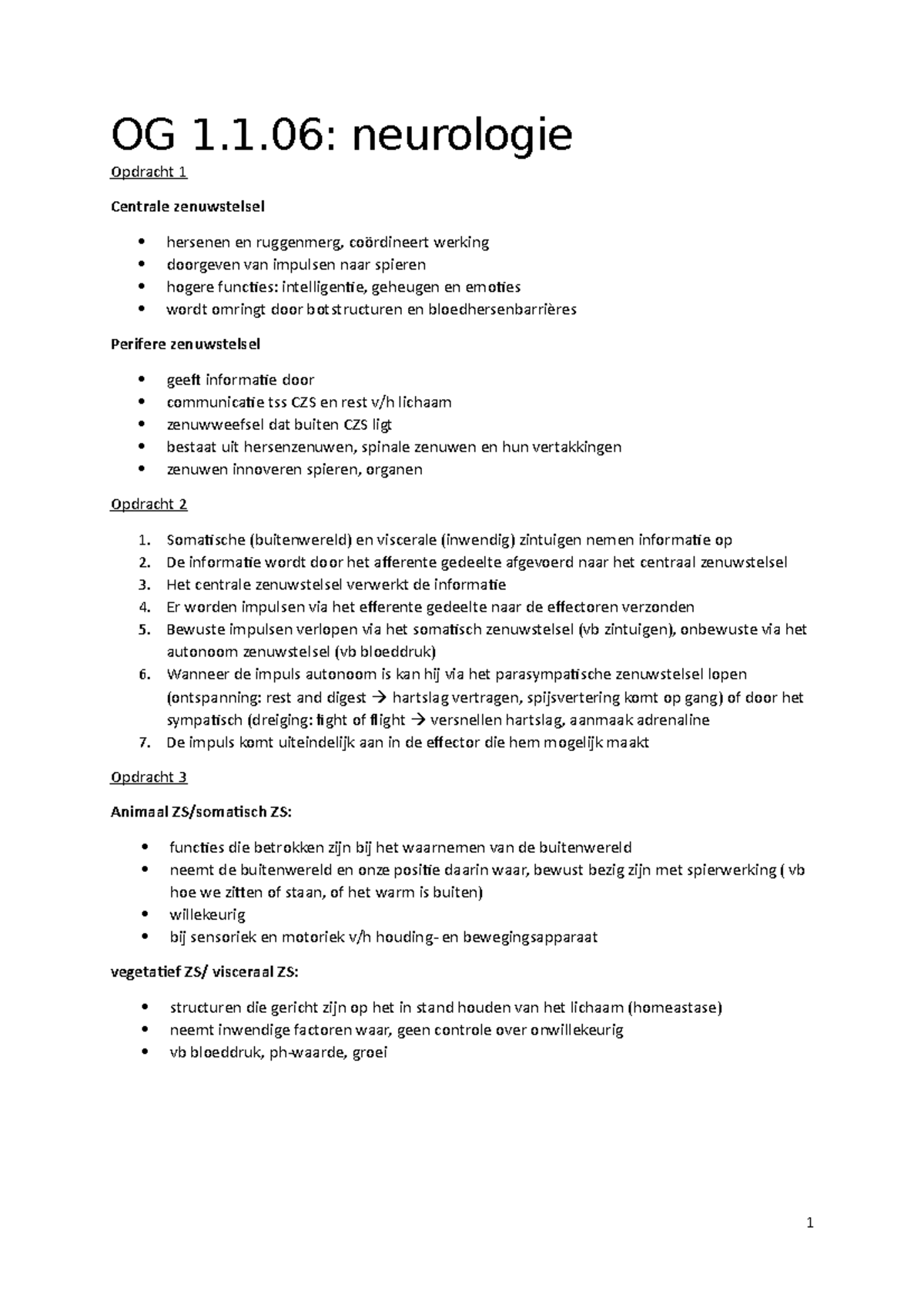 Sv-OG6-neurologie - Onderwijsgroep Blok 4 - OG 1.1: Neurologie Opdracht ...