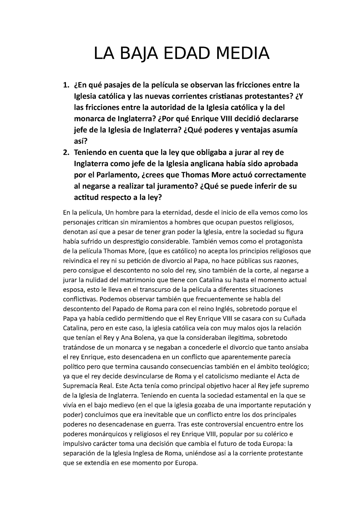 Trabajo Baja Edad Media La Baja Edad Media 1 ¿en Qué Pasajes De La Película Se Observan Las 9159