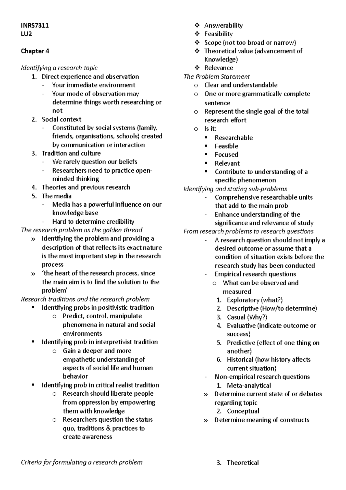 INRS7311 LU2 Notes - L Moonsamy - INRS LU Chapter 4 Identifying a ...