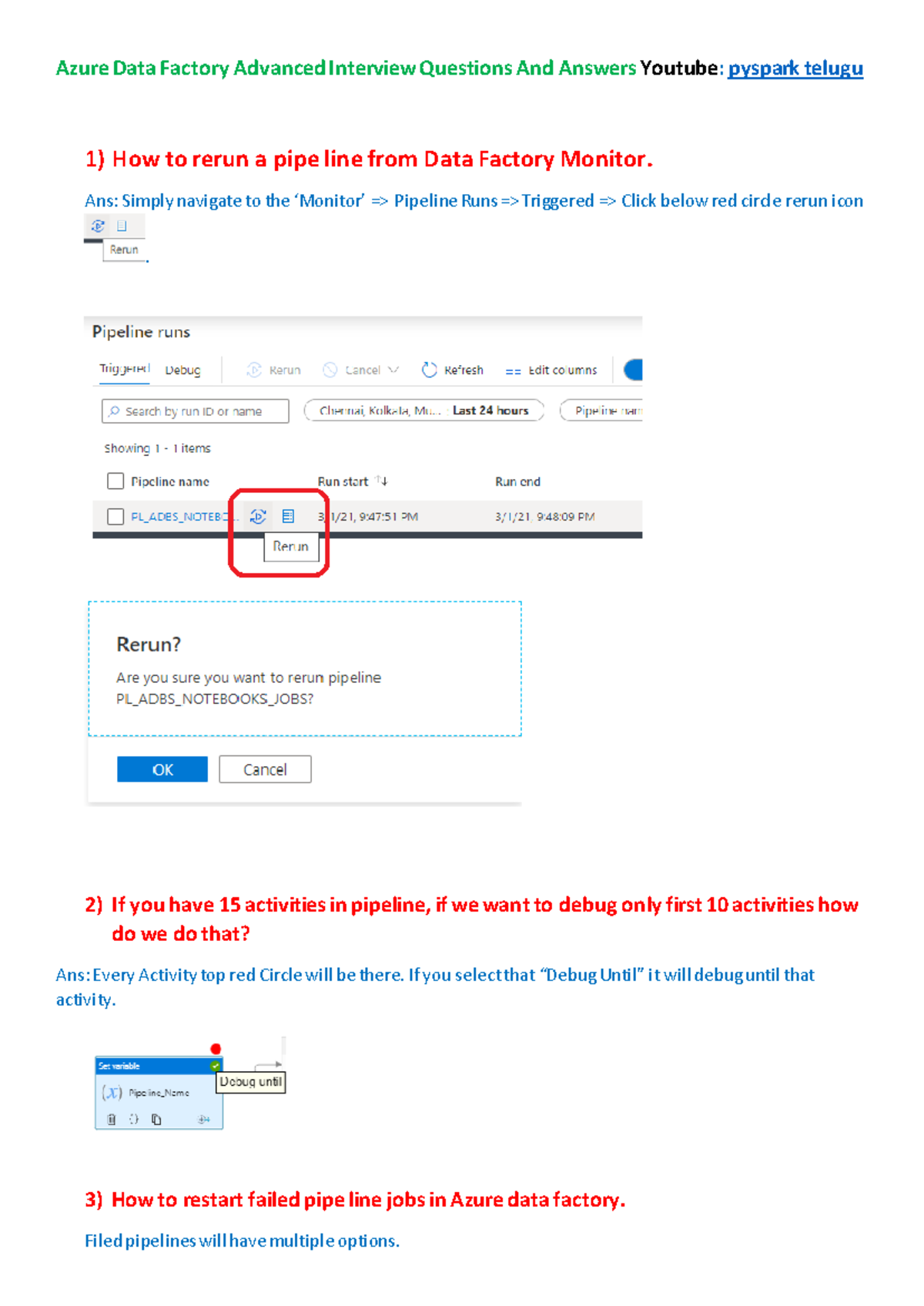 Azure data Factory - Summary - 1) How to rerun a pipe line from Data ...