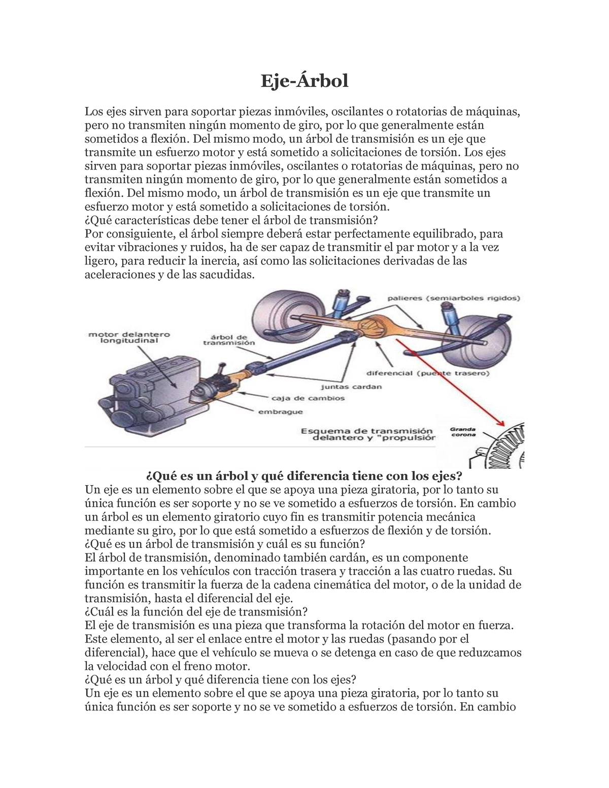 Eje Arbol diferencia de arbol y eje Eje Árbol Los ejes sirven para soportar piezas inmóviles