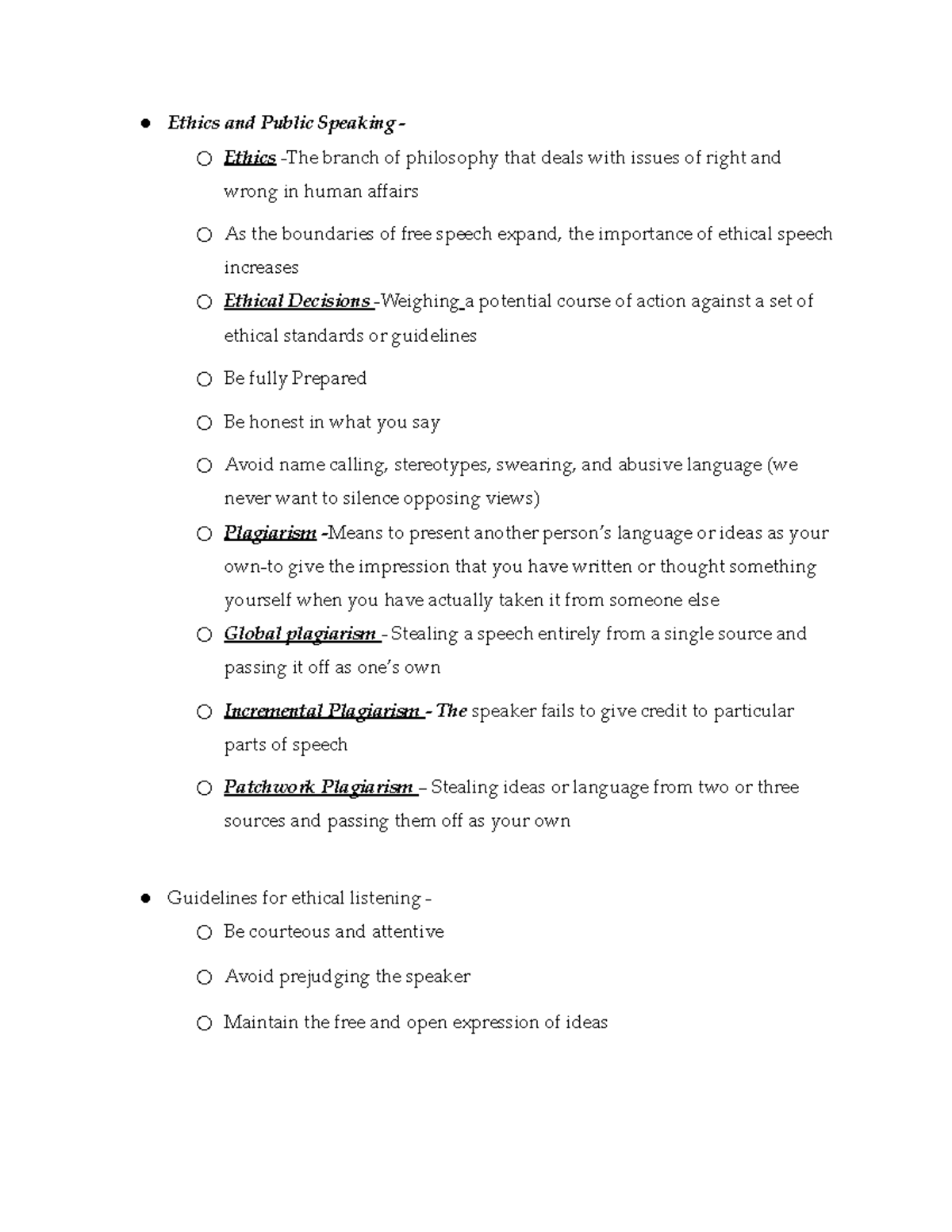 Public Speaking 2 - Lecture notes 2 - Ethics and Public Speaking ...