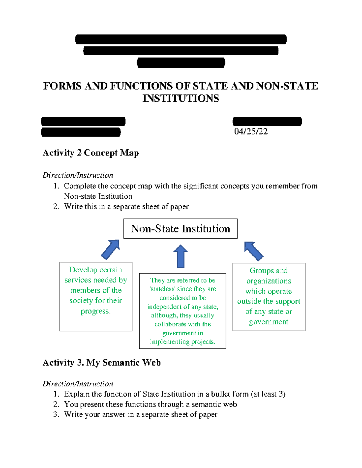 Forms And Functions Of State And Non State Institutions Weekly