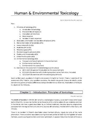 Toxicologie (1) Note 2 - 1ere Partie - Toxicologie Humaine Et ...