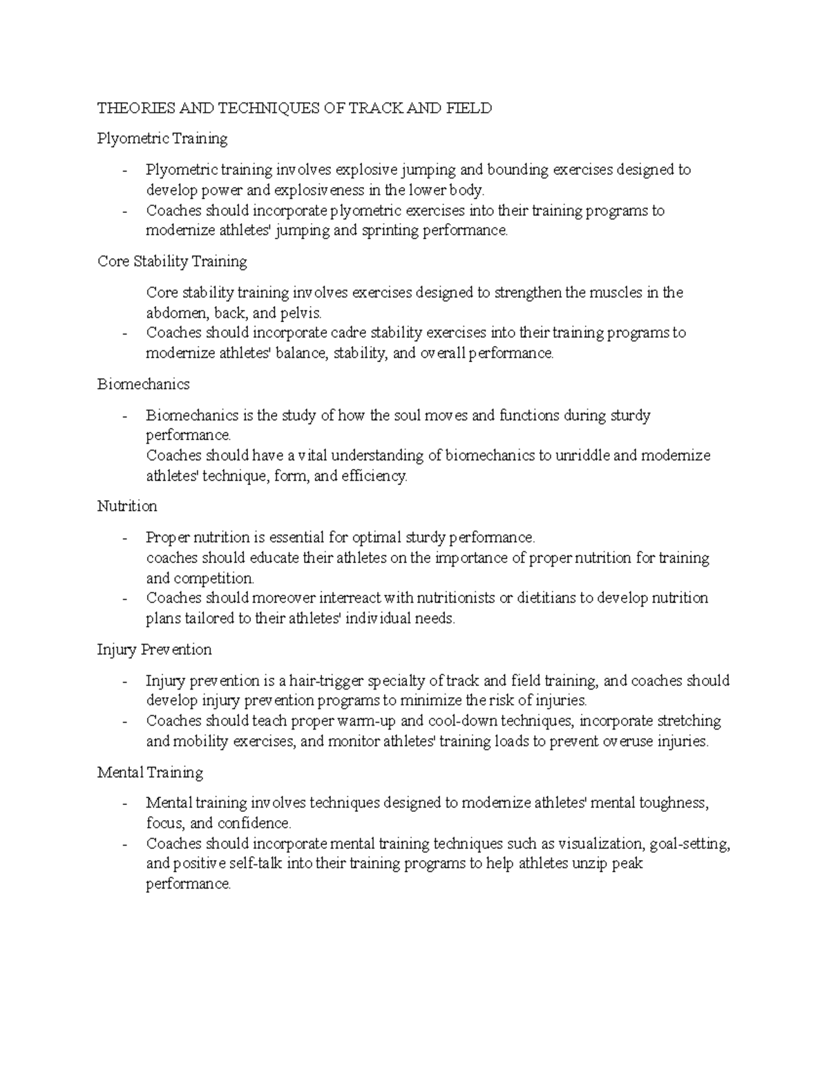 Theories AND Techniques OF Track AND Field Notes 2 THEORIES AND TECHNIQUES OF TRACK AND FIELD