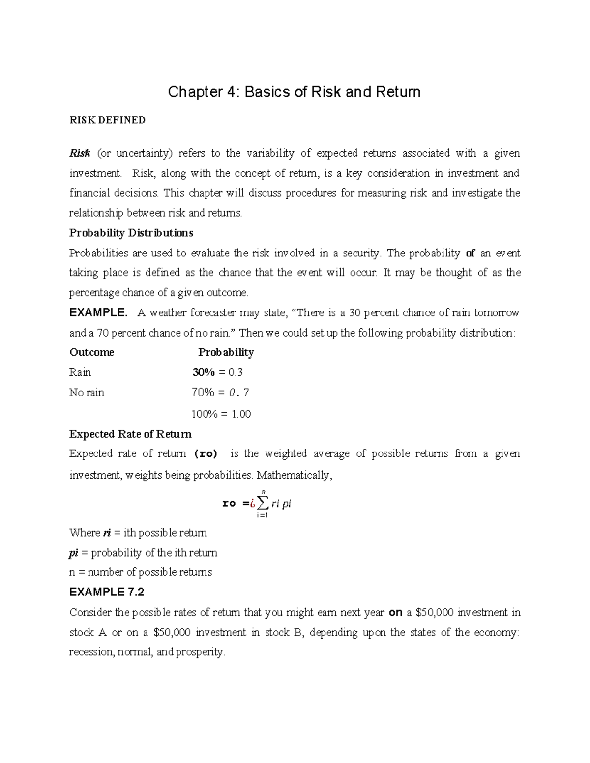 Ch4 fm1 act - Financial management - Chapter 4: Basics of Risk and ...