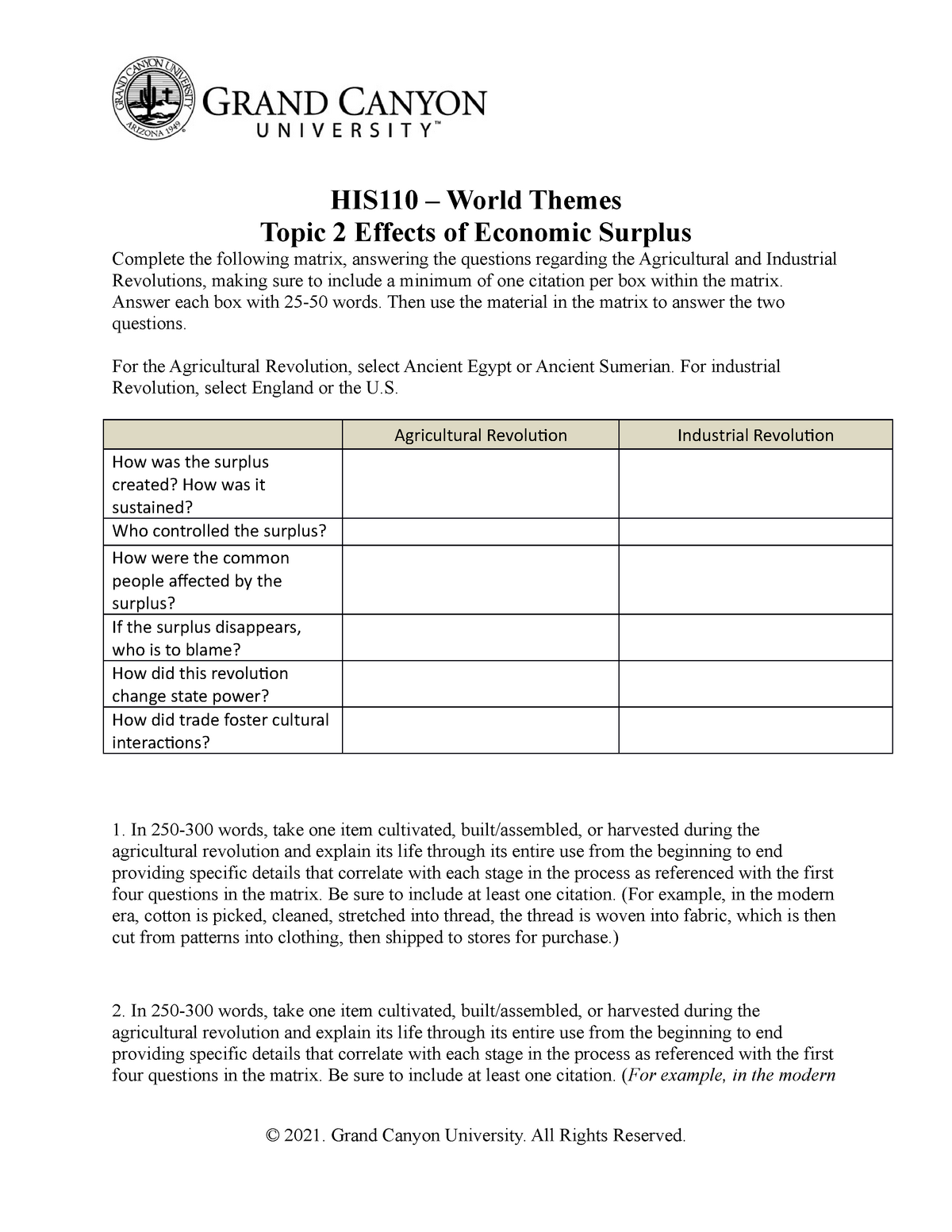 His 110 T2 Effects Of Economic Surplus Worksheet Studocu