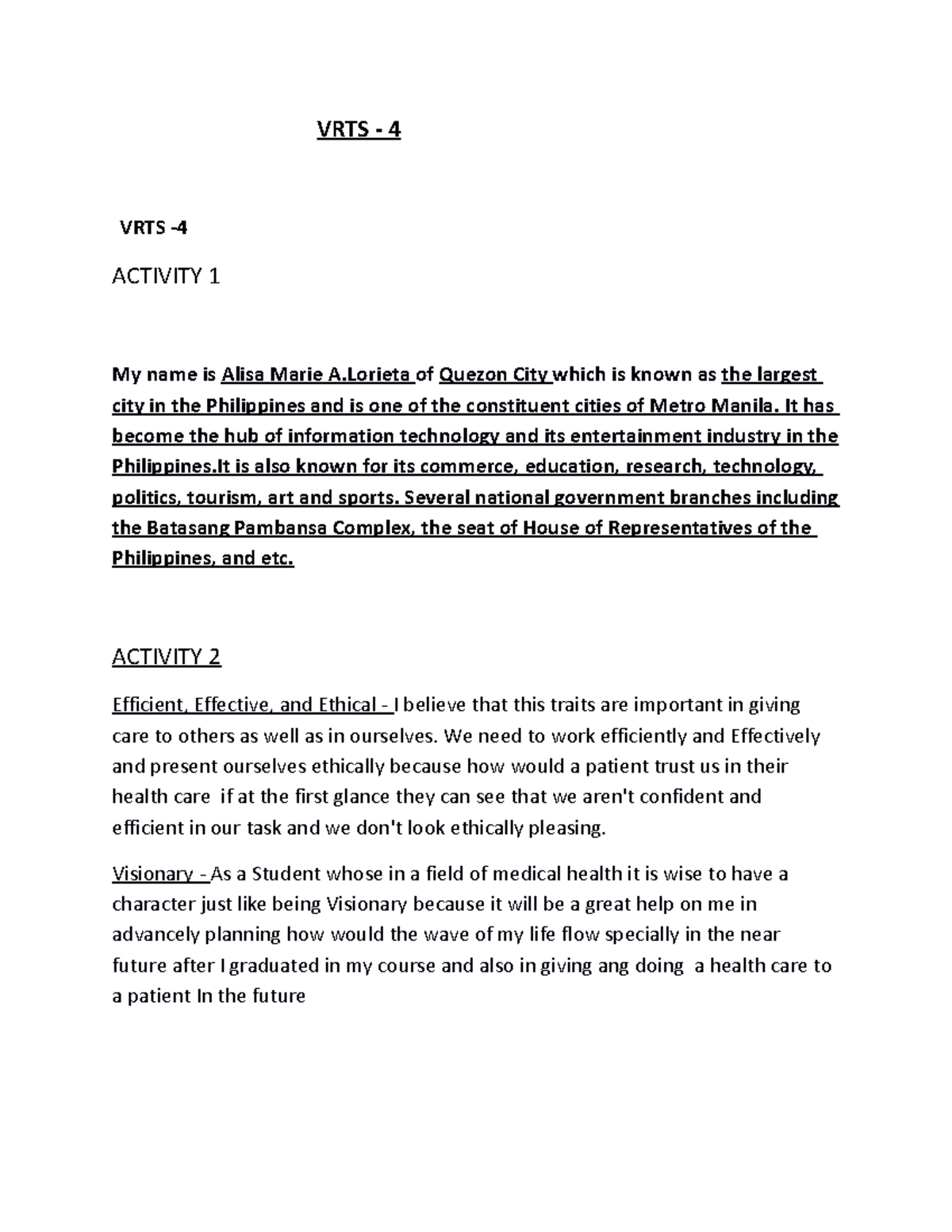 Lorieta VRTS- Prelim - community - Veritas et Misericordia - OLFU - Studocu