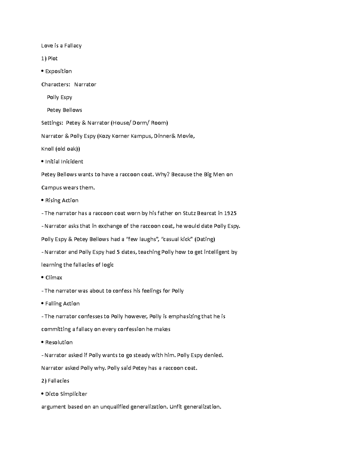 Love is a fallacy outline Love is a Fallacy Plot Exposition