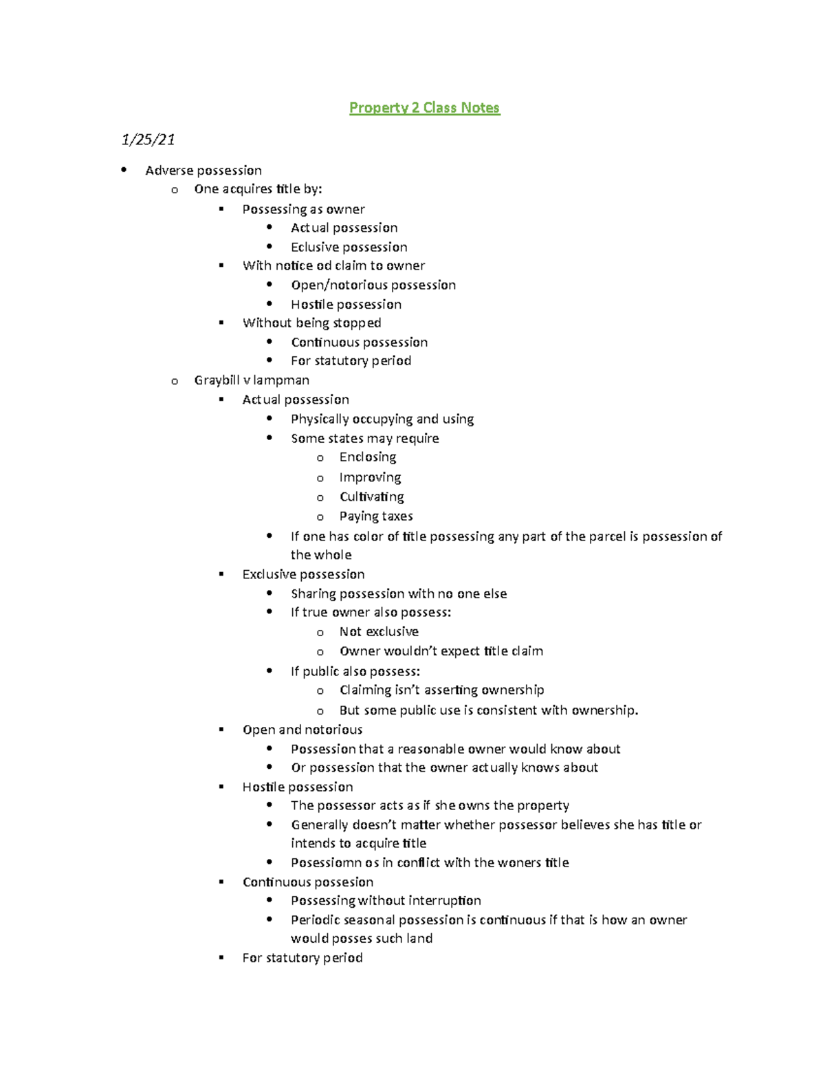 Property 2-Class Notes - Property 2 Class Notes 1/25/ Adverse ...