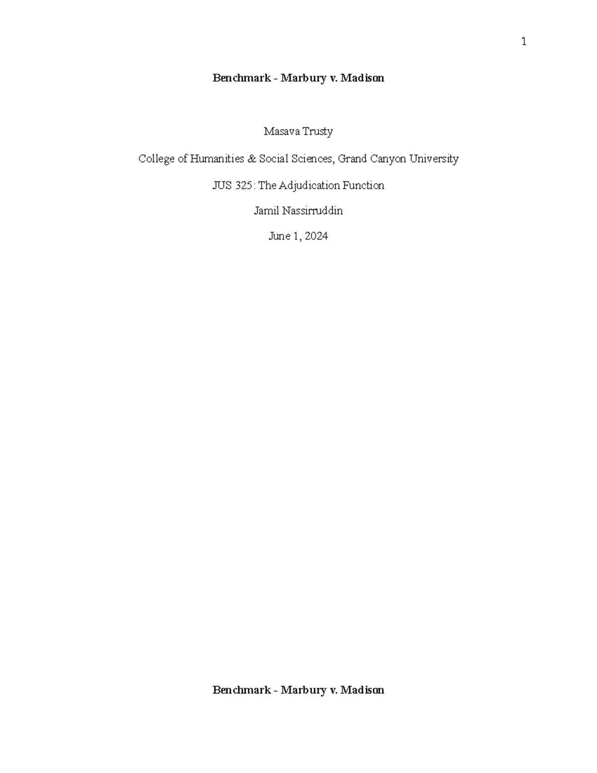 criminal Benchmark essay assignment - Benchmark - Marbury v. Madison ...