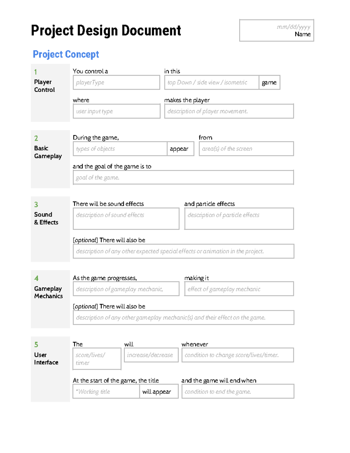 Project Design Doc [GDOC] - Project Design Document mm/dd/yyyy Name ...