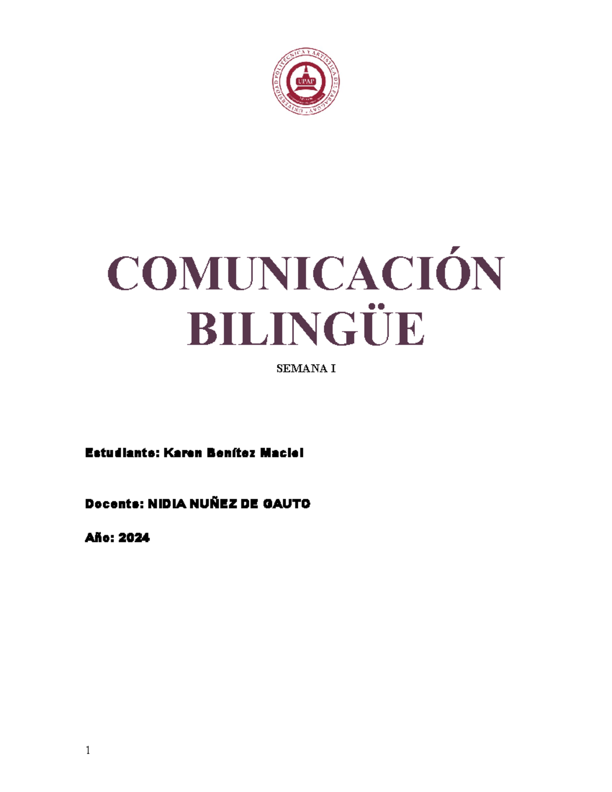 Semana I Ficha Comunicación Bilingue Ficha - COMUNICACIÓN BILINGÜE ...