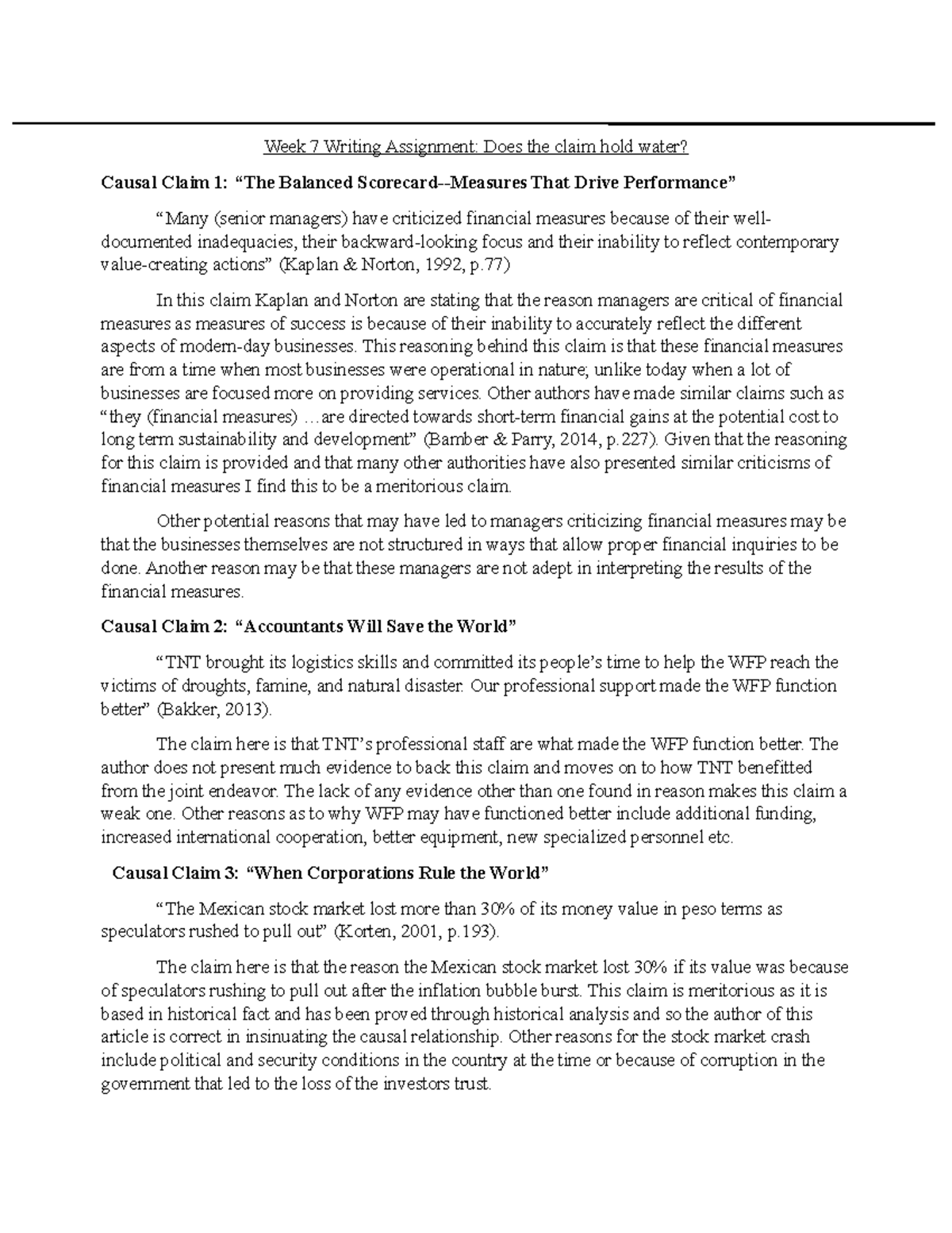 Week 7 Writing Assignment - Week 7 Writing Assignment: Does the claim ...