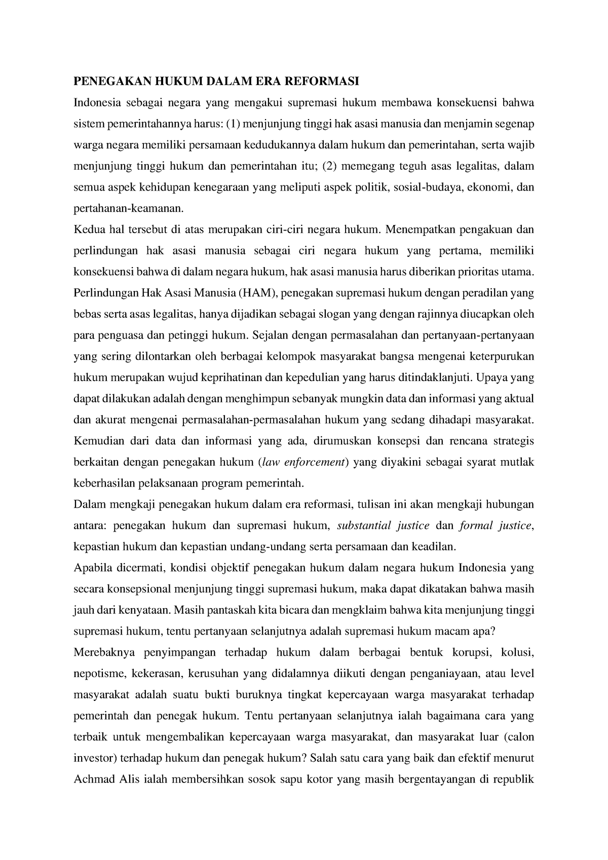 contoh essay penegakan hukum di indonesia