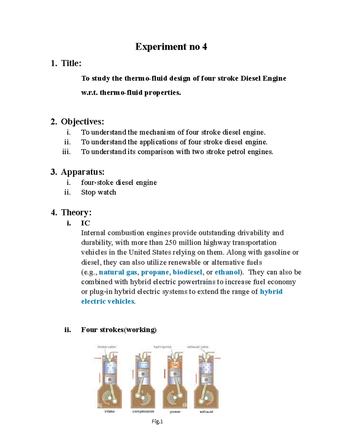 4stock diesel - good - Experiment no 4 1. Title: To study the thermo ...