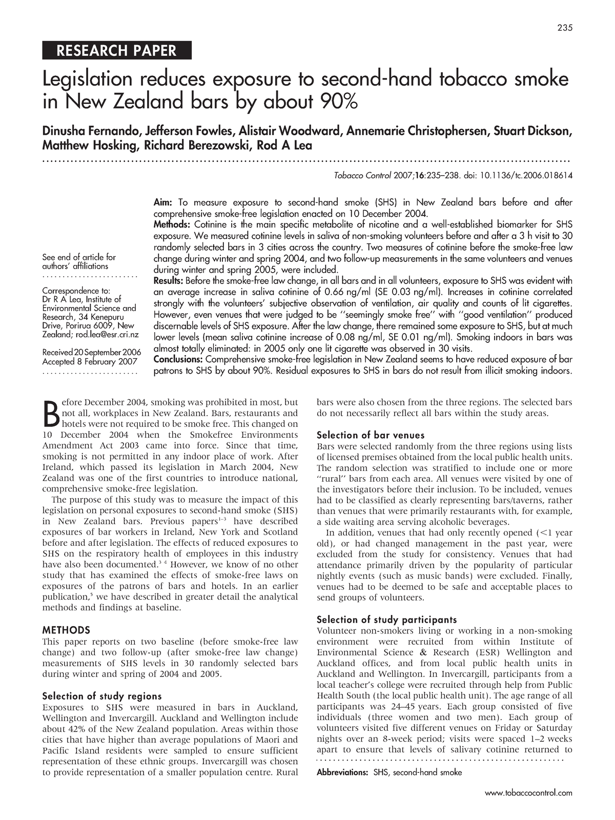 second hand smoke research paper