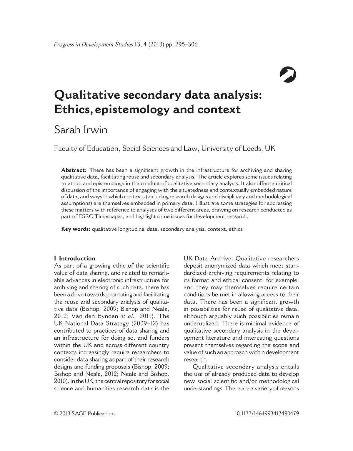 Qualitative Secondary Data Analysis Ethics Epistemology And Context